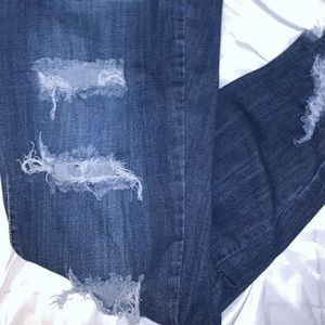 Women long distressed jeans